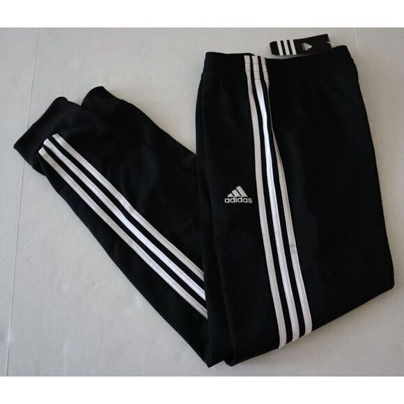 adidas 952125 Big Boys Sz XL (18/20) Black/White 3-Stripe Fleece Jogger Pants - Picture 8 of 9